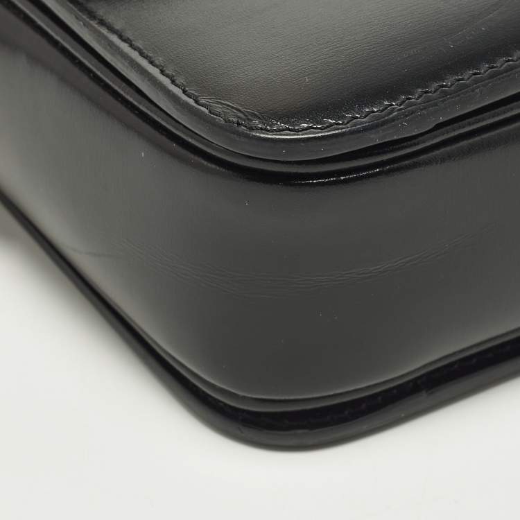 Pre Owned Celine Triomphe Teen Black Shiny Leather Shoulder Bag