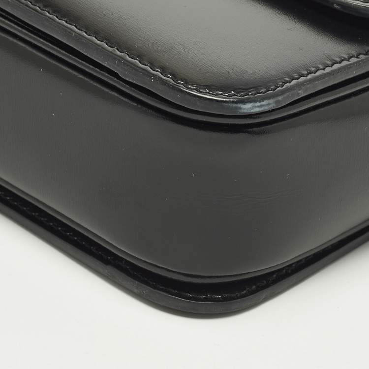 Pre Owned Celine Triomphe Teen Black Shiny Leather Shoulder Bag