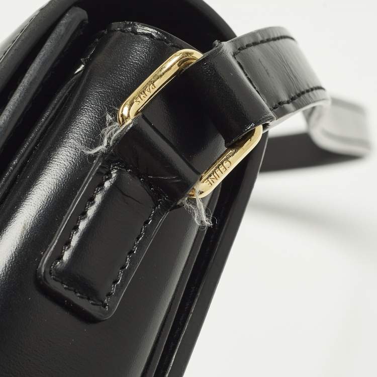 Pre Owned Celine Triomphe Teen Black Shiny Leather Shoulder Bag