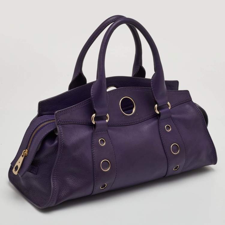 Pre Owned Celine Vintage Purple Leather Satchel