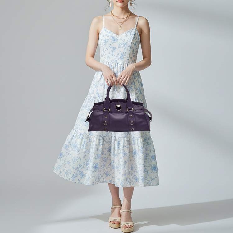 Pre Owned Celine Vintage Purple Leather Satchel