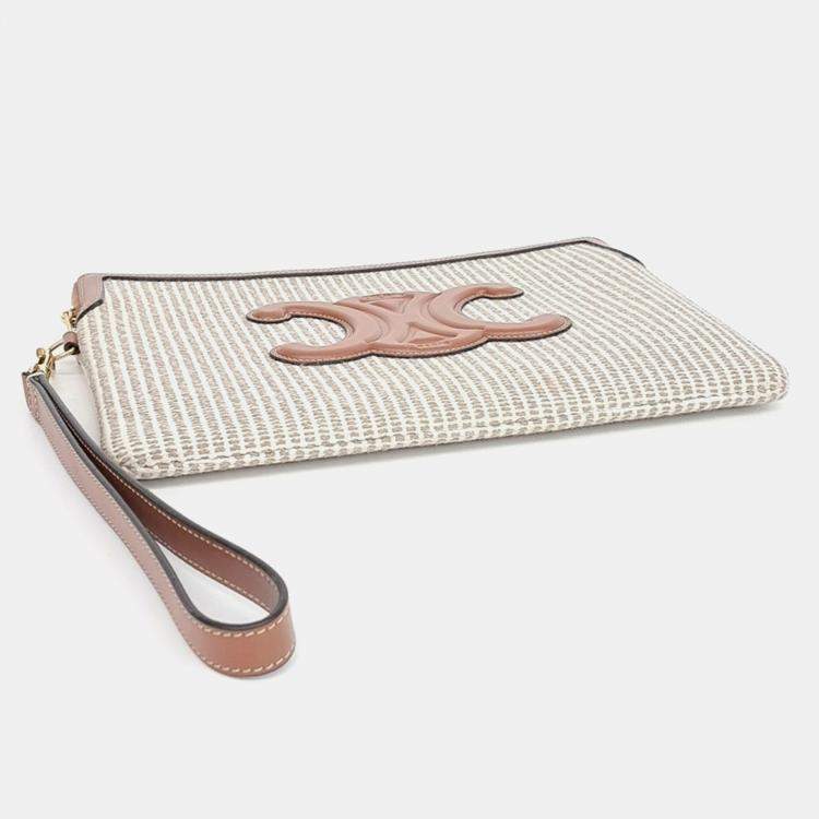 Pre Owned Celine Beige Brown Fabric and Leather Triumph Clutch