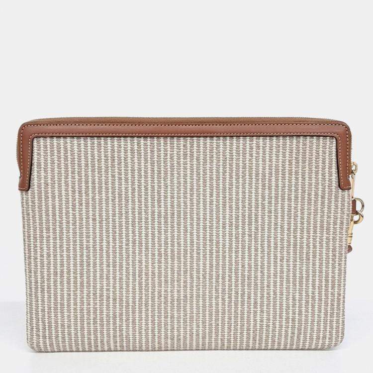 Pre Owned Celine Beige Brown Fabric and Leather Triumph Clutch