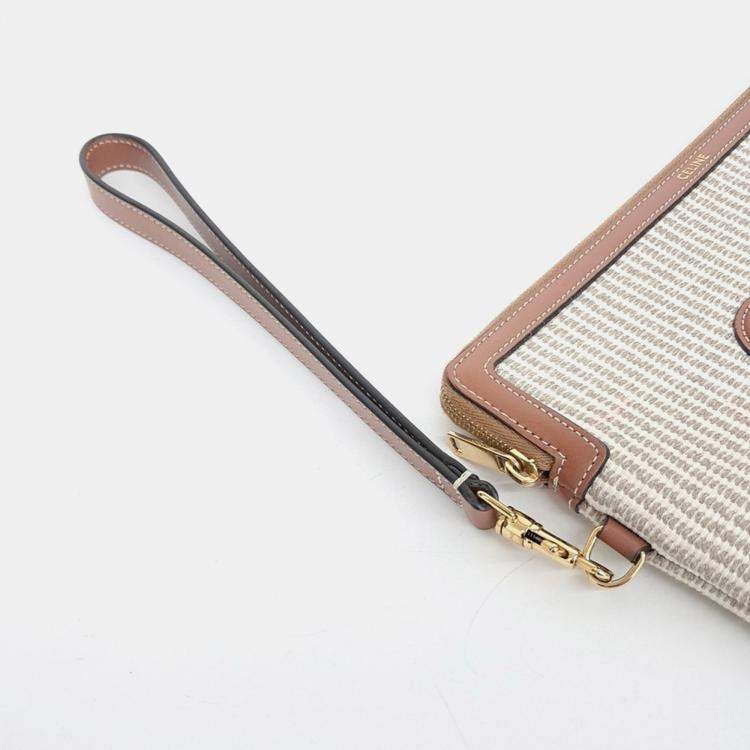 Pre Owned Celine Beige Brown Fabric and Leather Triumph Clutch