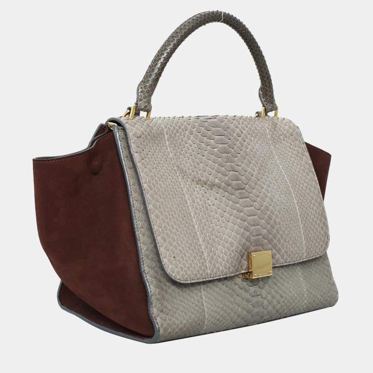 مملوكة مسبقًا Celine Grey, Burgundy Python Suede Medium Trapeze Bag