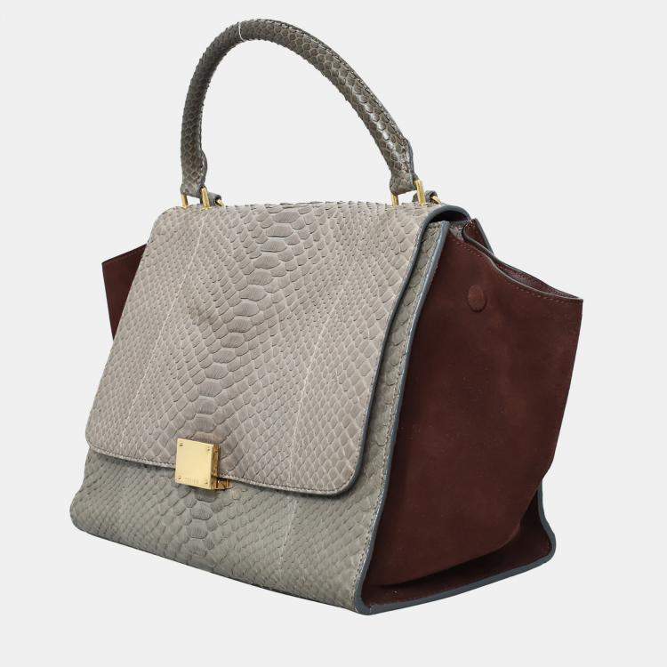 مملوكة مسبقًا Celine Grey, Burgundy Python Suede Medium Trapeze Bag