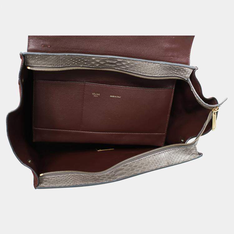 مملوكة مسبقًا Celine Grey, Burgundy Python Suede Medium Trapeze Bag