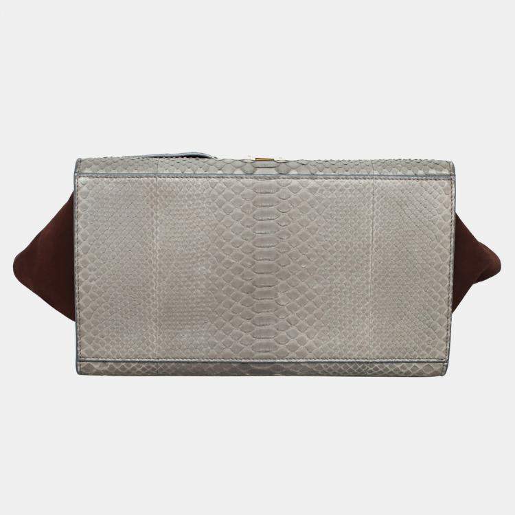 مملوكة مسبقًا Celine Grey, Burgundy Python Suede Medium Trapeze Bag