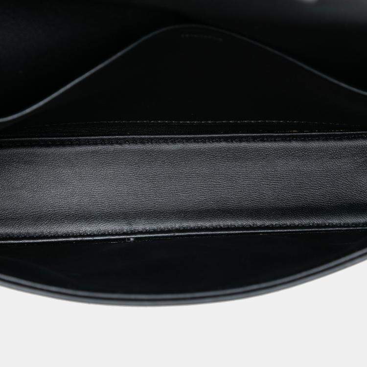 Pre Owned Celine Black Shiny Calfskin Triomphe Chain Box Shoulder Bag