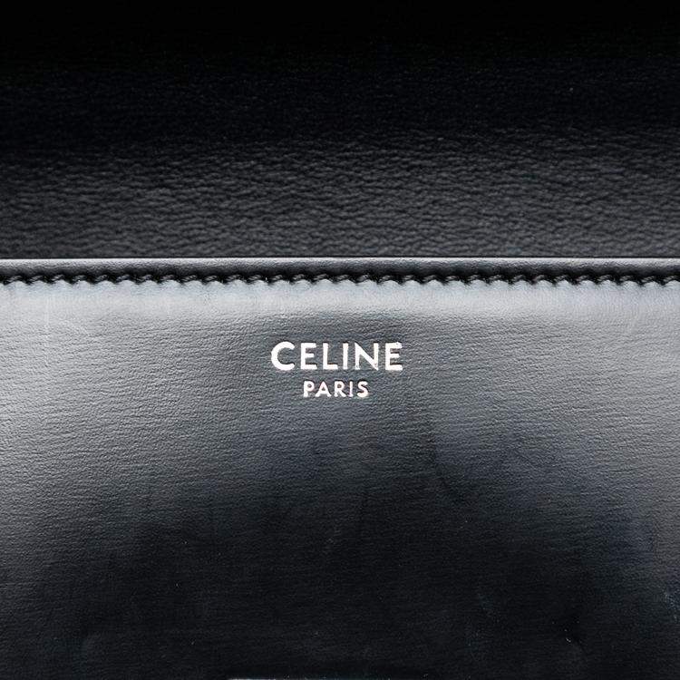 Pre Owned Celine Black Shiny Calfskin Triomphe Chain Box Shoulder Bag