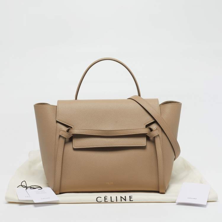 Pre Owned Celine Belt Mini Beige Leather Top Handle Bag