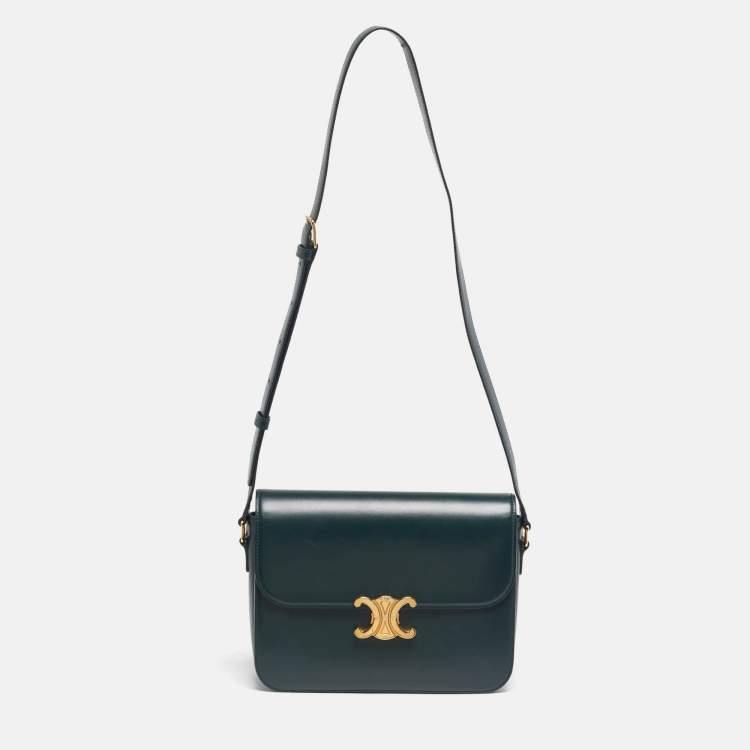 مملوكة مسبقًا Celine Triomphe Large Green Shiny Leather Shoulder Bag