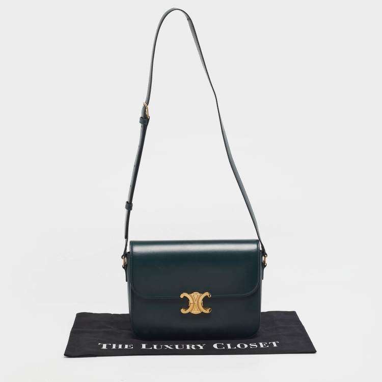 مملوكة مسبقًا Celine Triomphe Large Green Shiny Leather Shoulder Bag