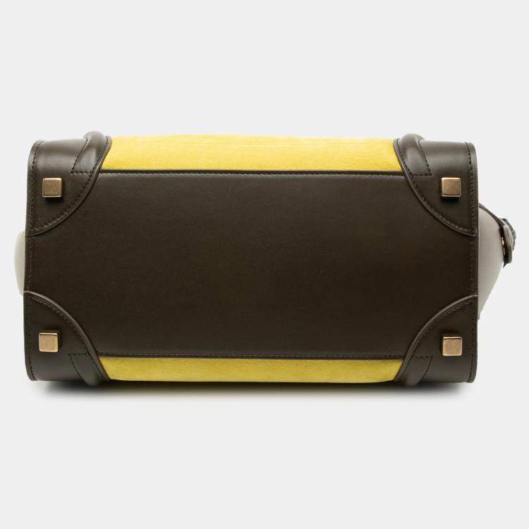 Pre Owned Celine Brown Yellow Micro Tricolor Leather Luggage Tote