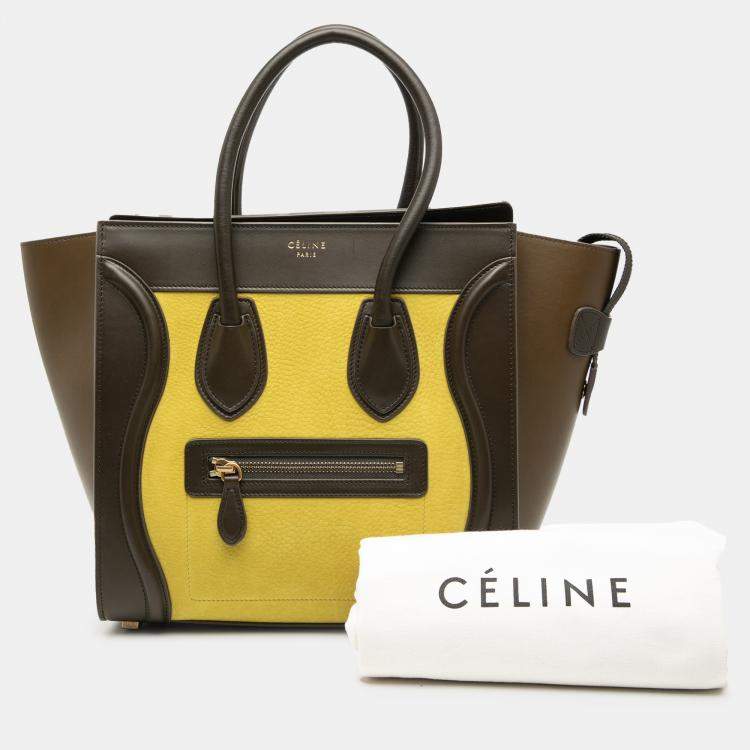 Pre Owned Celine Brown Yellow Micro Tricolor Leather Luggage Tote