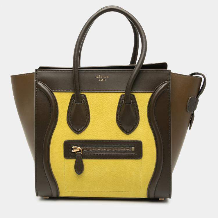 Pre Owned Celine Brown Yellow Micro Tricolor Leather Luggage Tote