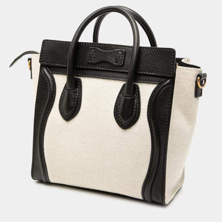 Pre Owned Celine Black White Nano Bicolor Canvas and Leather Luggage Tote