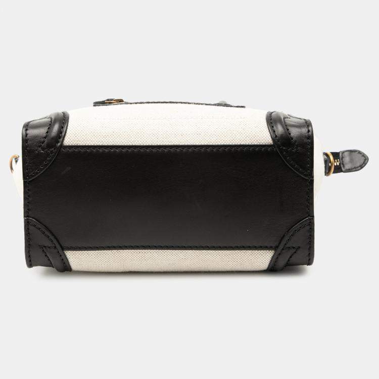 Pre Owned Celine Black White Nano Bicolor Canvas and Leather Luggage Tote