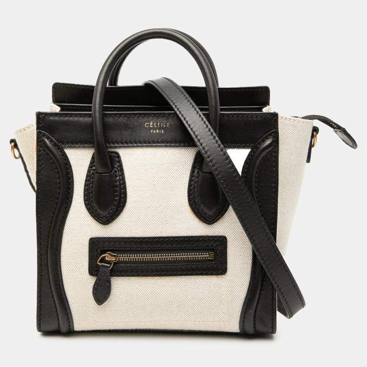 Pre Owned Celine Black White Nano Bicolor Canvas and Leather Luggage Tote