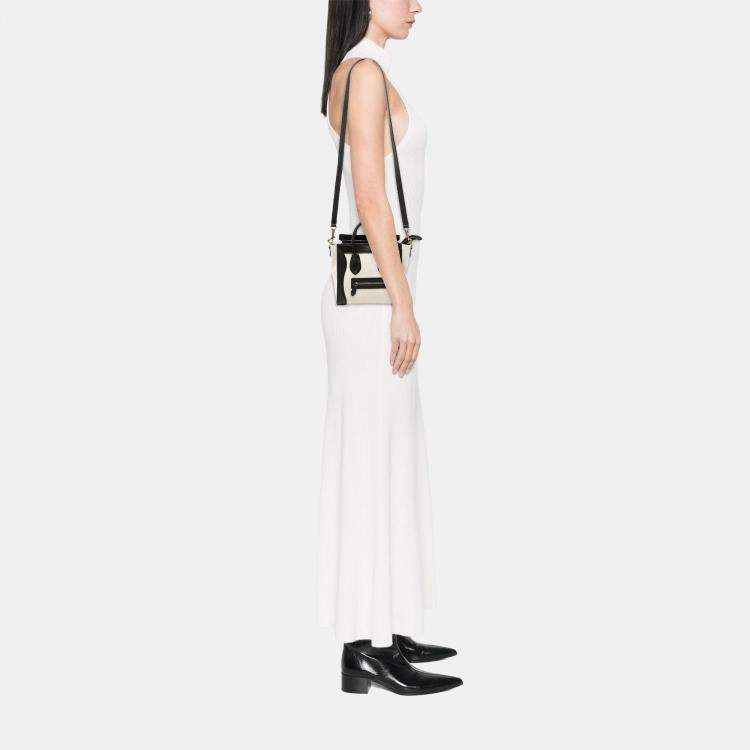 Pre Owned Celine Black White Nano Bicolor Canvas and Leather Luggage Tote