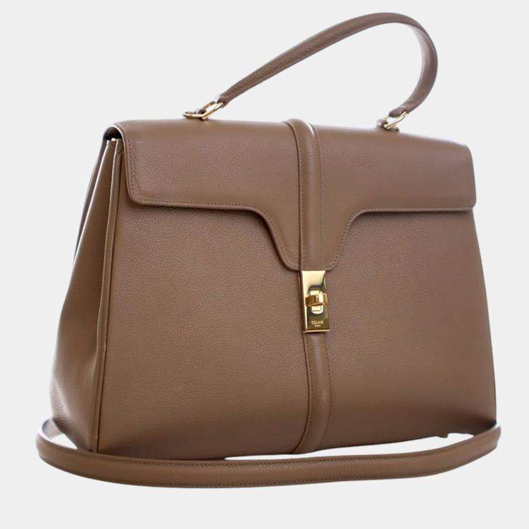Pre Owned Celine Brown Medium Leather Classique 16 Top Handle Bag