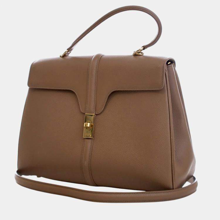Pre Owned Celine Brown Medium Leather Classique 16 Top Handle Bag