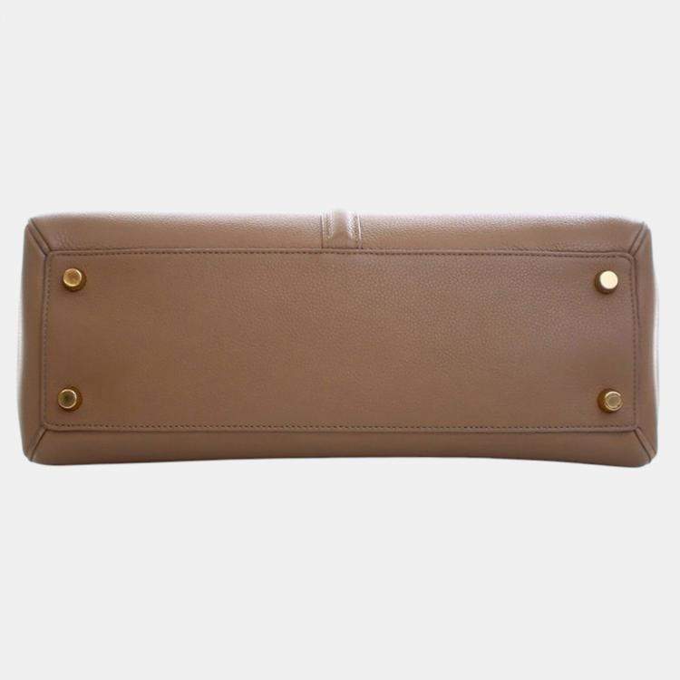 Pre Owned Celine Brown Medium Leather Classique 16 Top Handle Bag