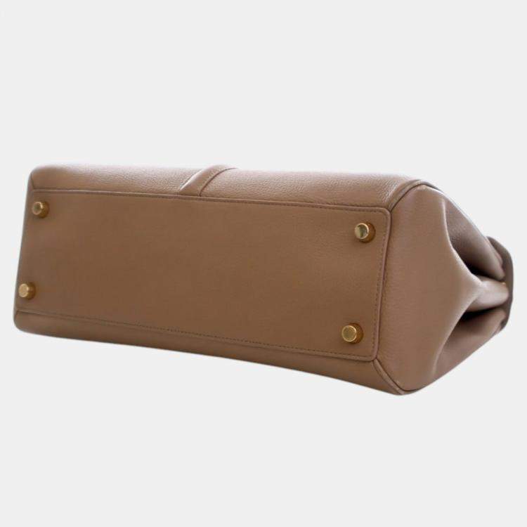 Pre Owned Celine Brown Medium Leather Classique 16 Top Handle Bag