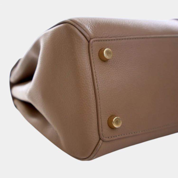 Pre Owned Celine Brown Medium Leather Classique 16 Top Handle Bag