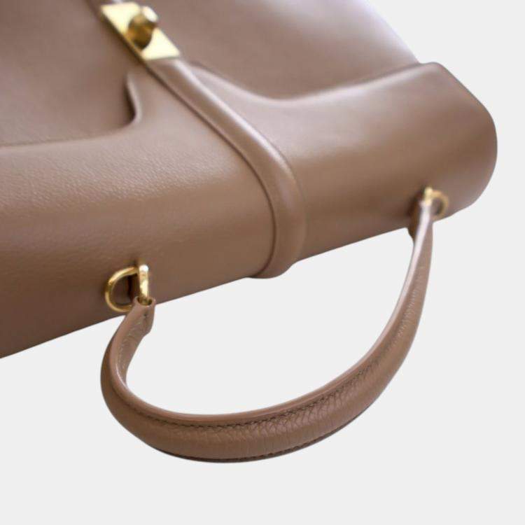 Pre Owned Celine Brown Medium Leather Classique 16 Top Handle Bag