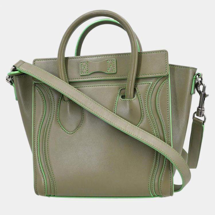 Pre Owned Celine Green Leather Nano Luggage Tote Bag
