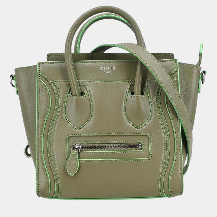 Pre Owned Celine Green Leather Nano Luggage Tote Bag