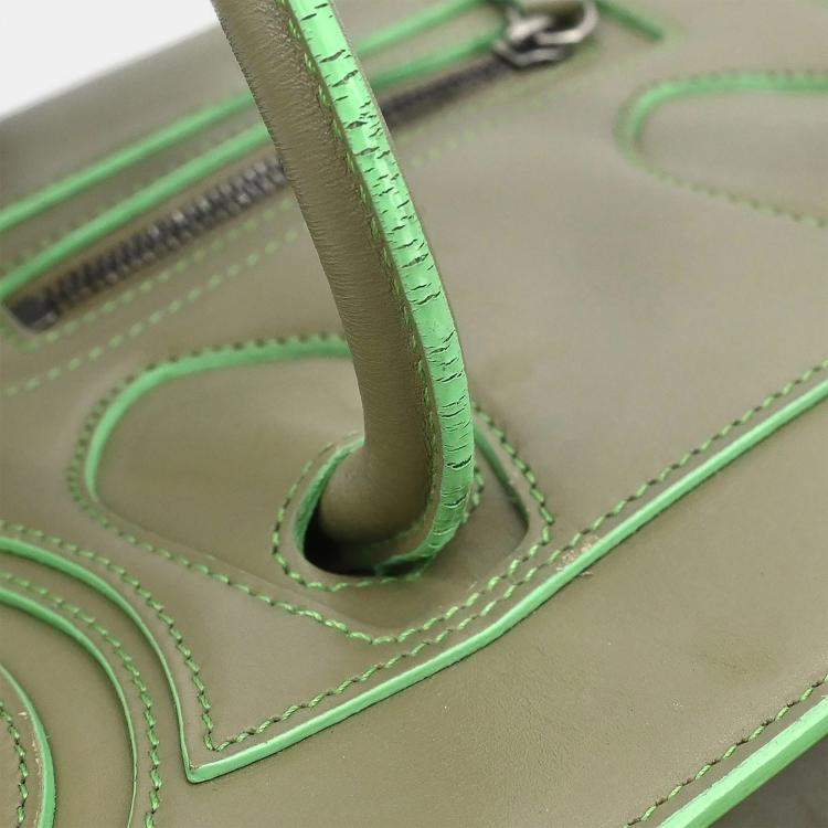 Pre Owned Celine Green Leather Nano Luggage Tote Bag