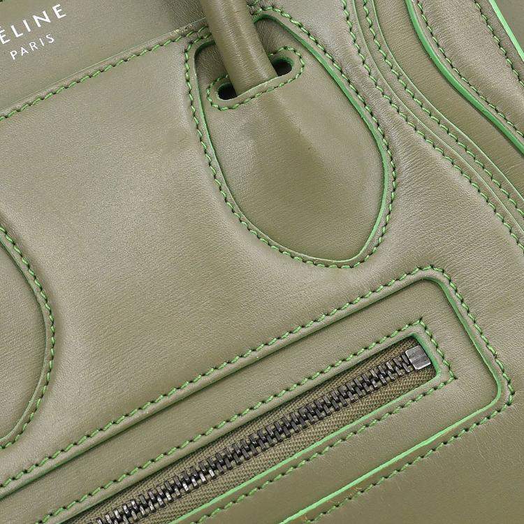 Pre Owned Celine Green Leather Nano Luggage Tote Bag