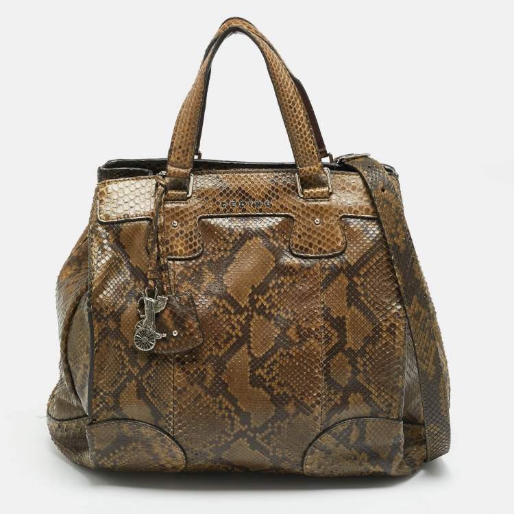 Pre Owned Celine Charm Olive Green Python Tote