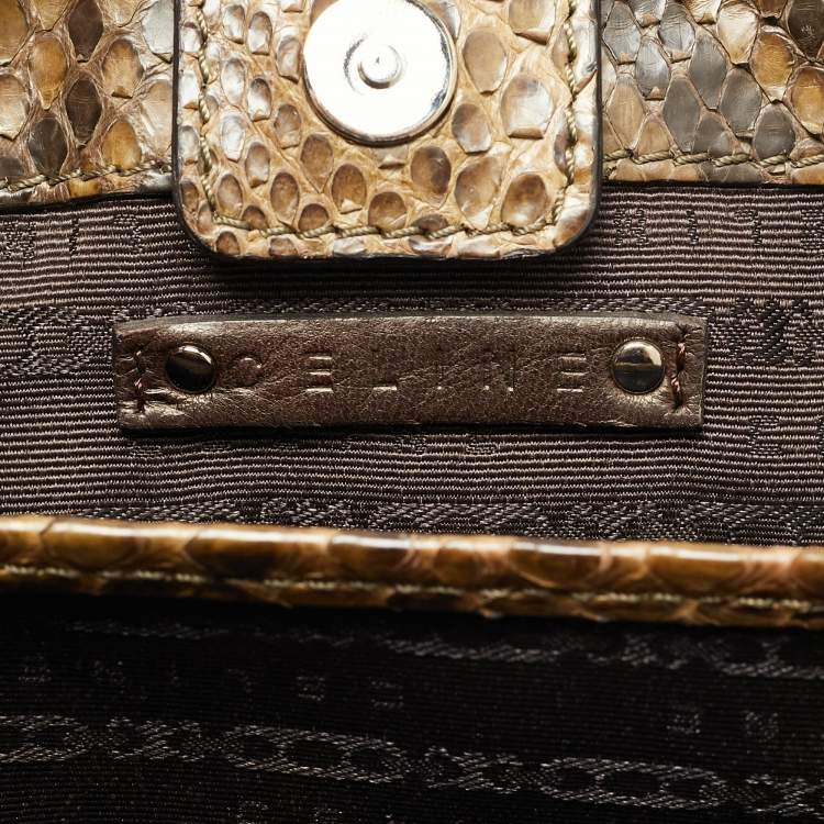 Pre Owned Celine Charm Olive Green Python Tote