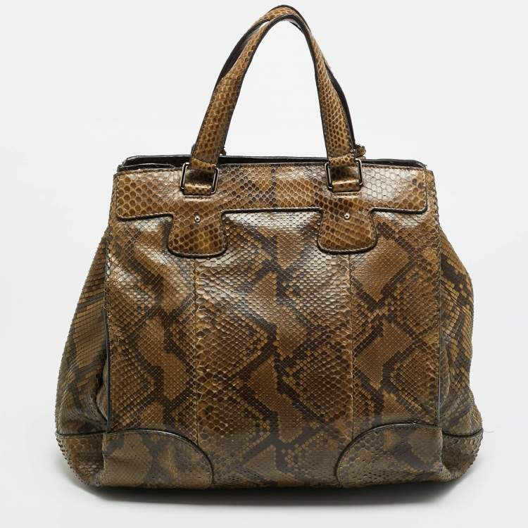 Pre Owned Celine Charm Olive Green Python Tote