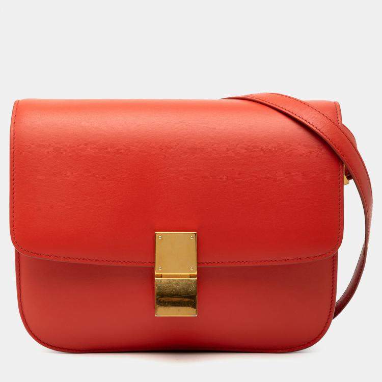 Pre Owned Celine Red Medium Calfskin Classic Box