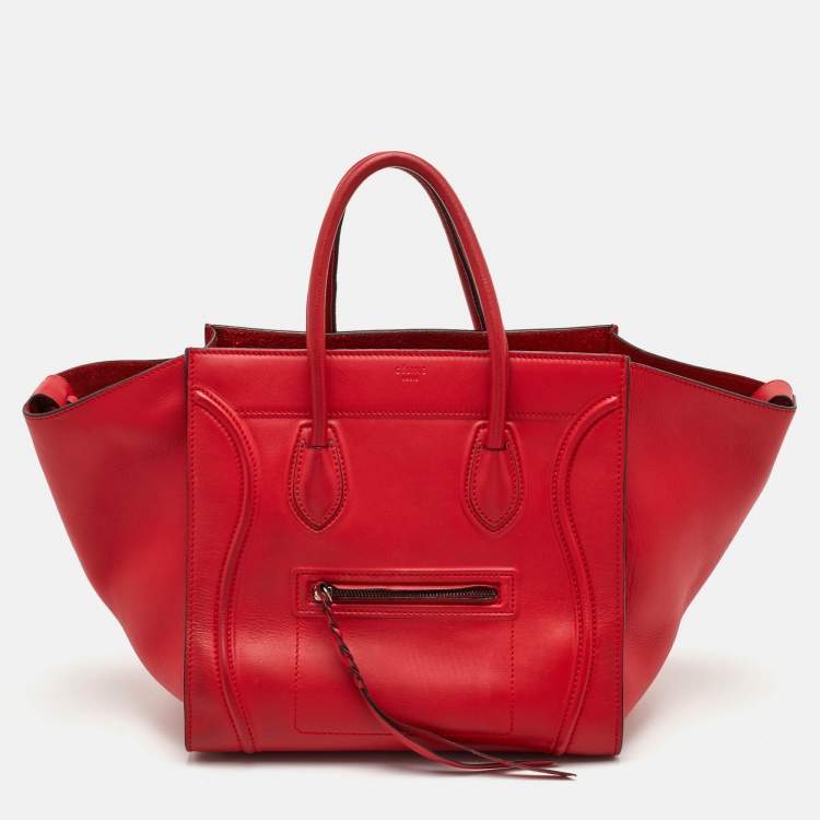 Pre Owned Celine Red Leather Medium Phantom Luggage Tote