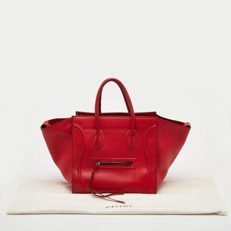 Pre Owned Celine Red Leather Medium Phantom Luggage Tote