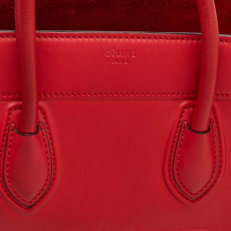 Pre Owned Celine Red Leather Medium Phantom Luggage Tote