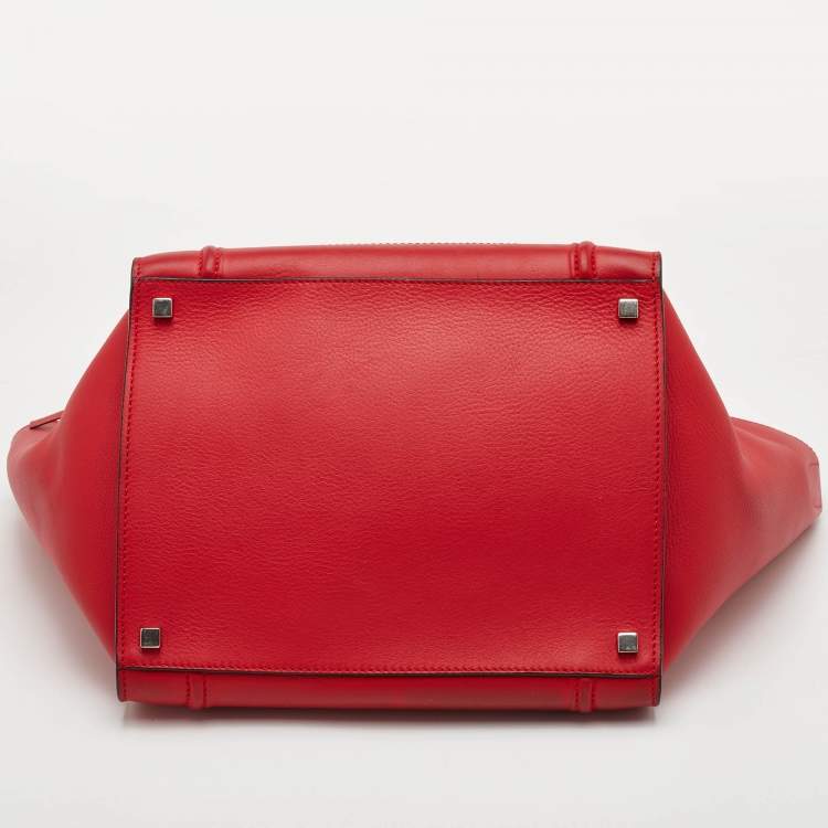 Pre Owned Celine Red Leather Medium Phantom Luggage Tote