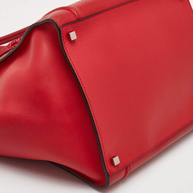 Pre Owned Celine Red Leather Medium Phantom Luggage Tote