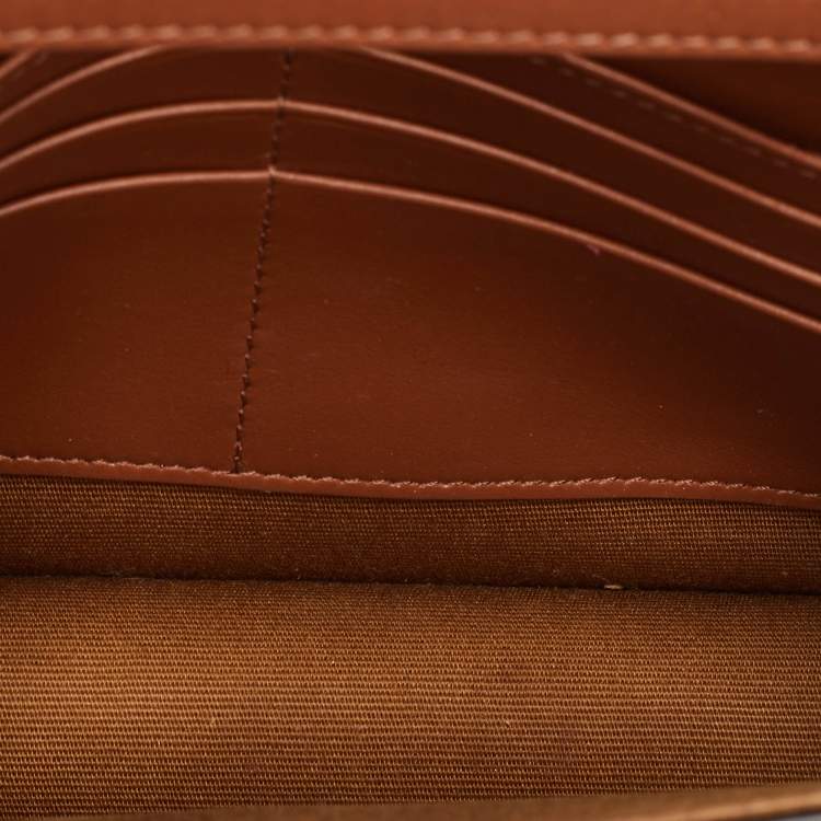 Pre Owned Celine Margo Brown/Tan Triomphe Coated Canvas and Leather Wallet on Chain