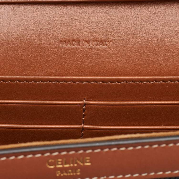 Pre Owned Celine Margo Brown/Tan Triomphe Coated Canvas and Leather Wallet on Chain