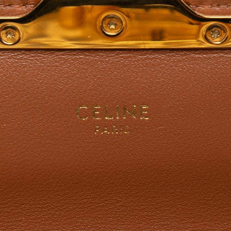 Pre Owned Celine Brown Calfskin Leopard Print Claude Chain Shoulder Bag