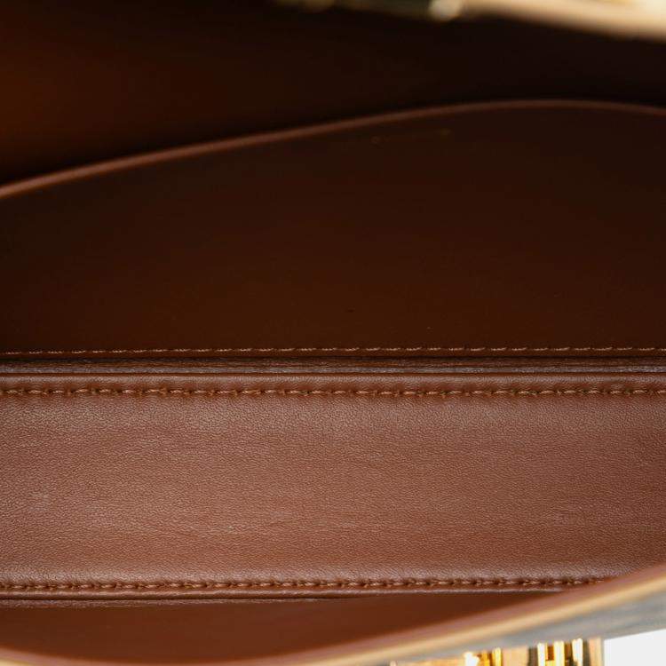 Pre Owned Celine Brown Calfskin Leopard Print Claude Chain Shoulder Bag