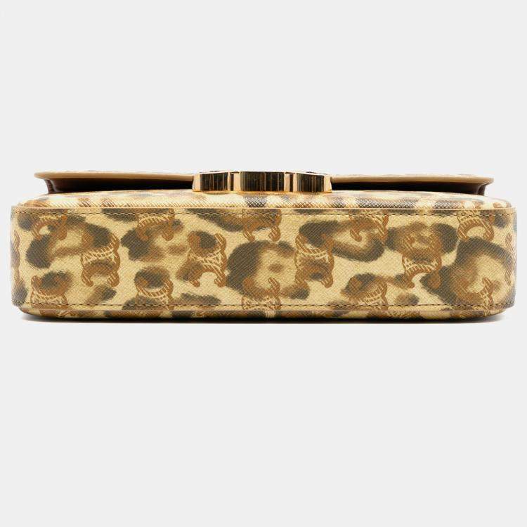 Pre Owned Celine Brown Calfskin Leopard Print Claude Chain Shoulder Bag