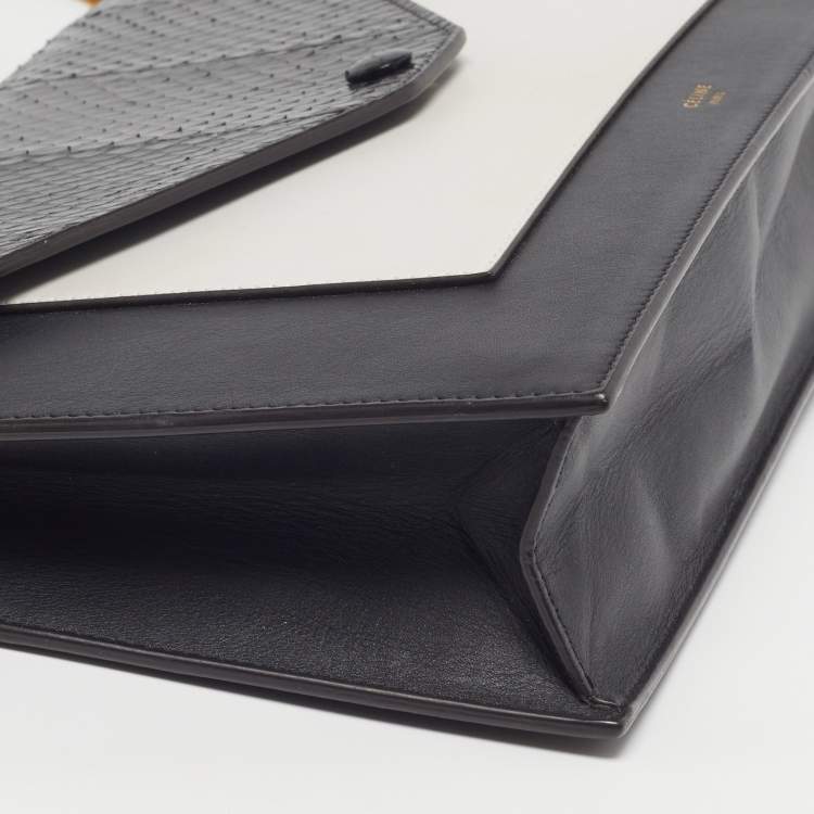 Pre Owned Celine Pocket Envelope Black/White Leather and Snakeskin Chain Clutch