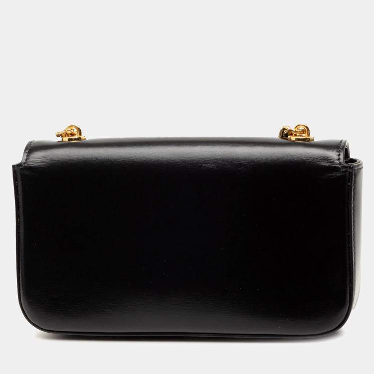 Pre Owned Celine Black Shiny Calfskin Claude Chain Shoulder Bag